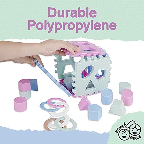 Produktbild Activity Board Formensortierer Steckwürfel | Steckbox Babyspielwürfel mit 18 Sortierblöcken und Kinderrassel