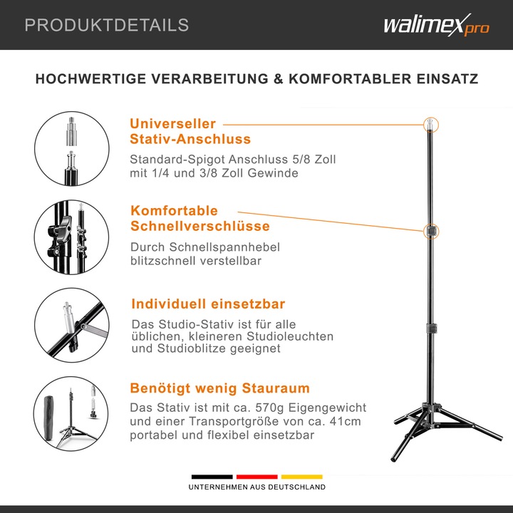 Immagine prodotto Walimex Treppiede per lampada WT-802, 108cm (108 cm, 2.50 kg)