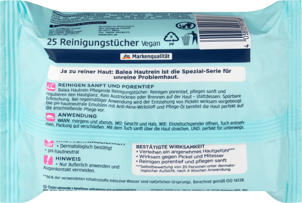 Actual product image dm Balea Skin Clean Nourishing Cleansing Wipes (Cleaning cloths)