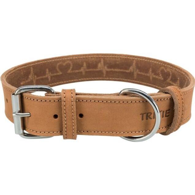 Trixie Rustic Fettleder-Halsband Heartbeat (L, XL, Hund, Hundesport), Halsband + Leine
