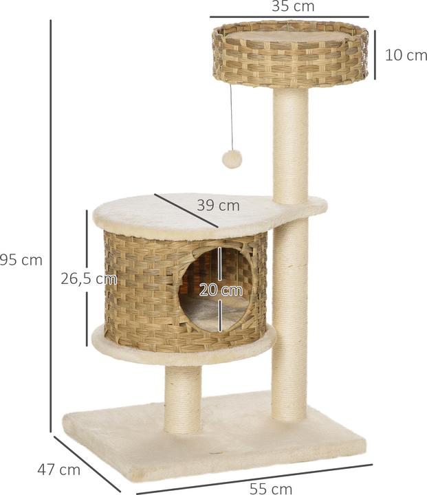 Produktbild PawHut Kratzbaum mit Katzenhöhle (95 cm, Mehrfarbig)
