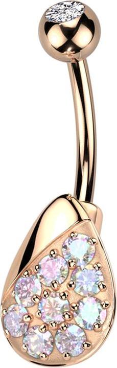 Immagine prodotto Star Piercing Banana oro rosa con sfera in cristallo oro rosa argento e goccia con cristalli multicolore (Ottone, Acciaio chirurgico 316L)