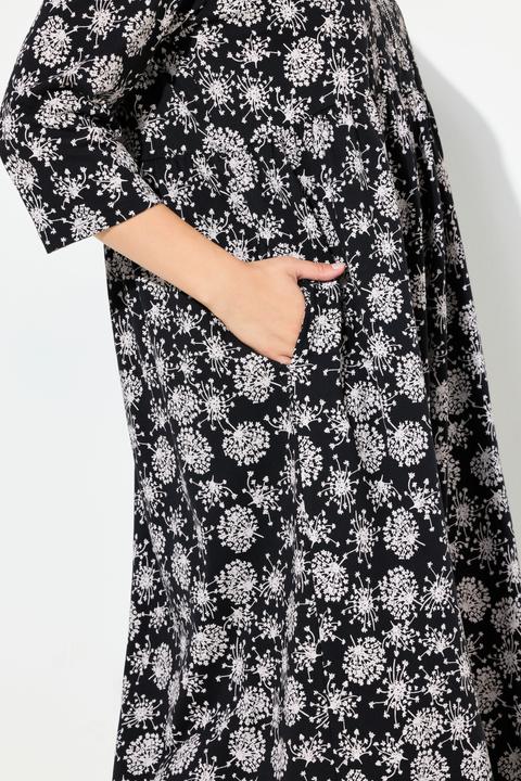 Produktbild Ulla Popken Jersey-Midikleid, Pusteblumen, Rundhals, 3/4-Arm (54)