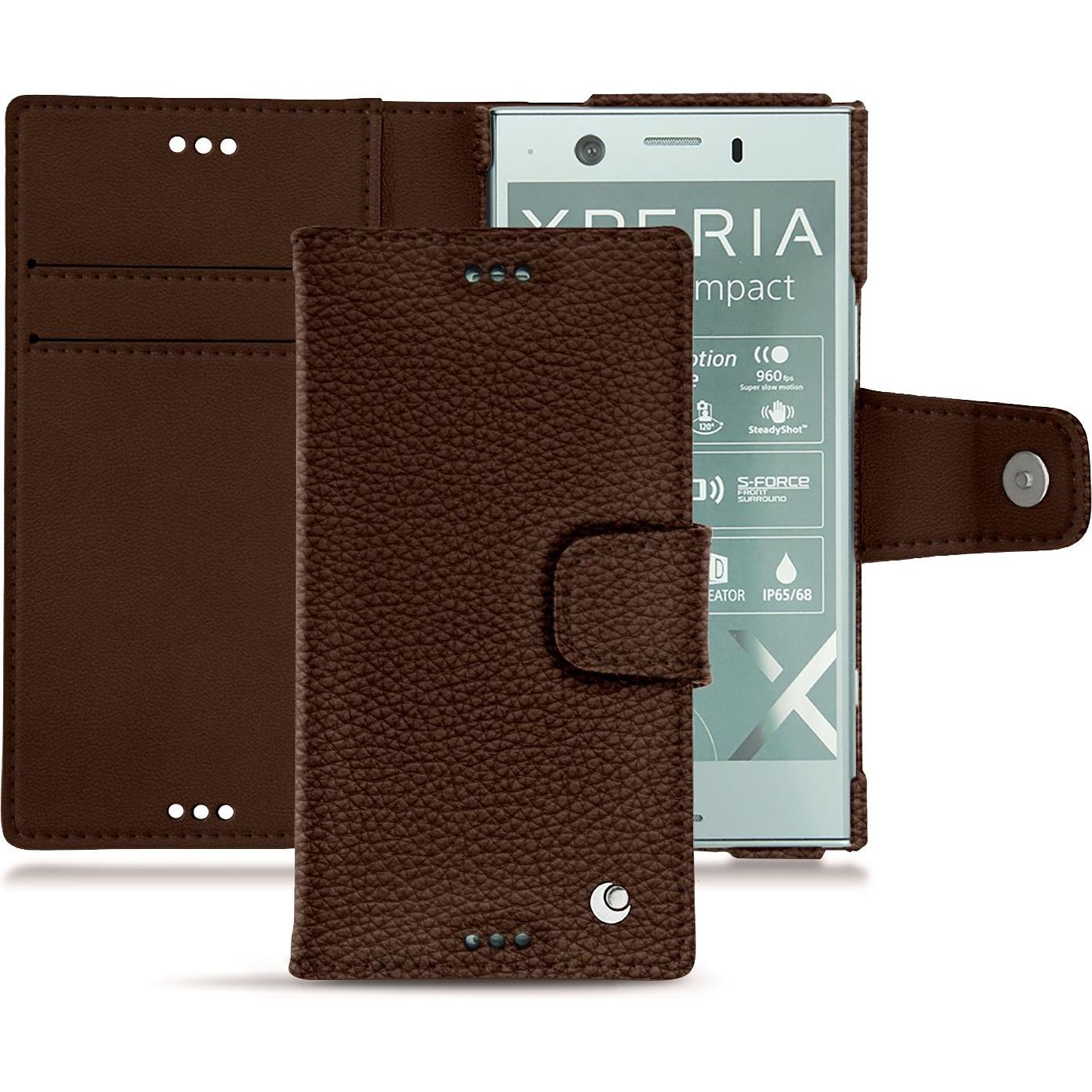 Noreve Lederschutzhülle Wallet (Sony Xperia XZ1 Compact), Smartphone Hülle, Braun