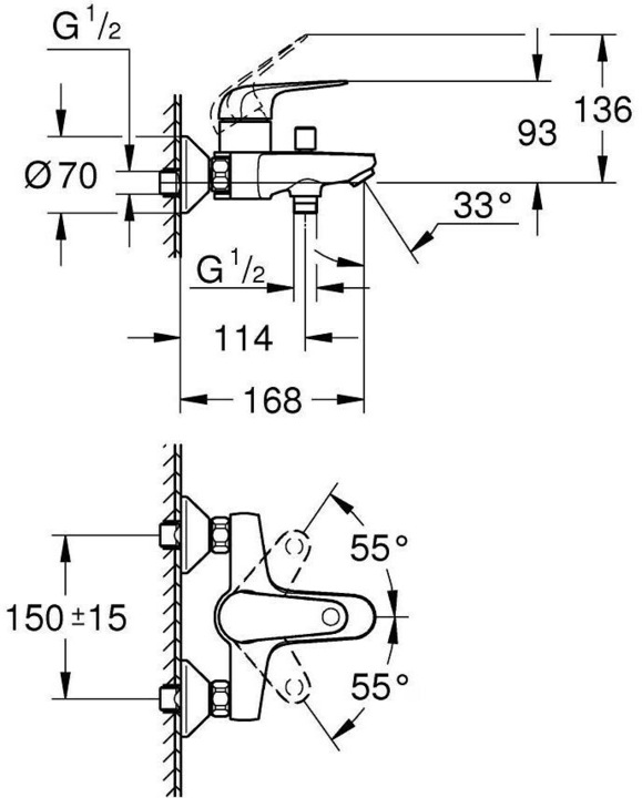 Immagine prodotto Grohe Swift QuickFix Wannenarmatur, inkl. Montageschlüssel, wassersparend, chrom