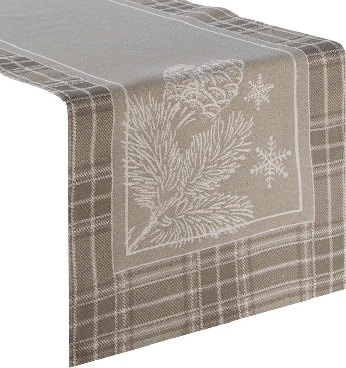 Eurofirany Wandkleed tafelloper HOLLY met kerstmotief en decoratieve vierkante rand, 45 x 100 cm (50 x 90 cm)