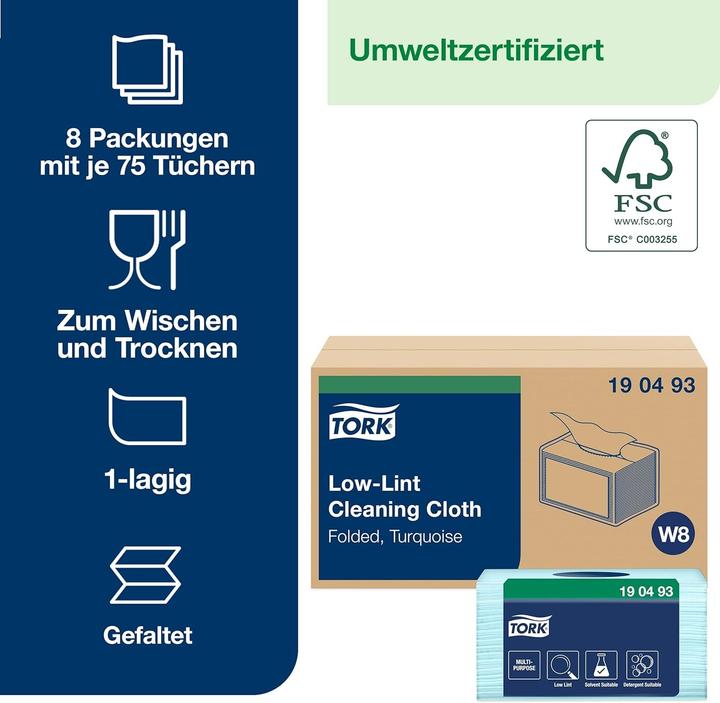 Actual product image Tork Low-Lint Cleaning Cloths Blue 8x75 (75 pcs.)