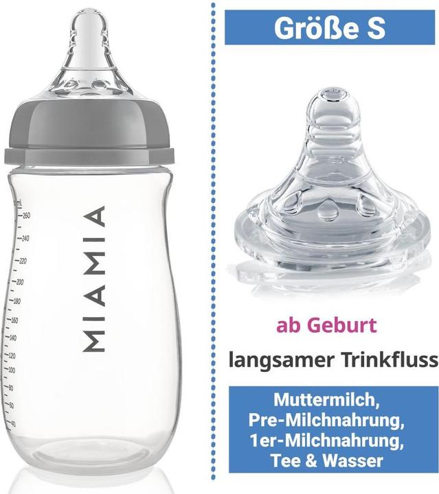 Produktbild MiaMia Babyflaschen PP-Flasche 3er Pack 260 ml + Silikon-Trinksauger (260 ml)