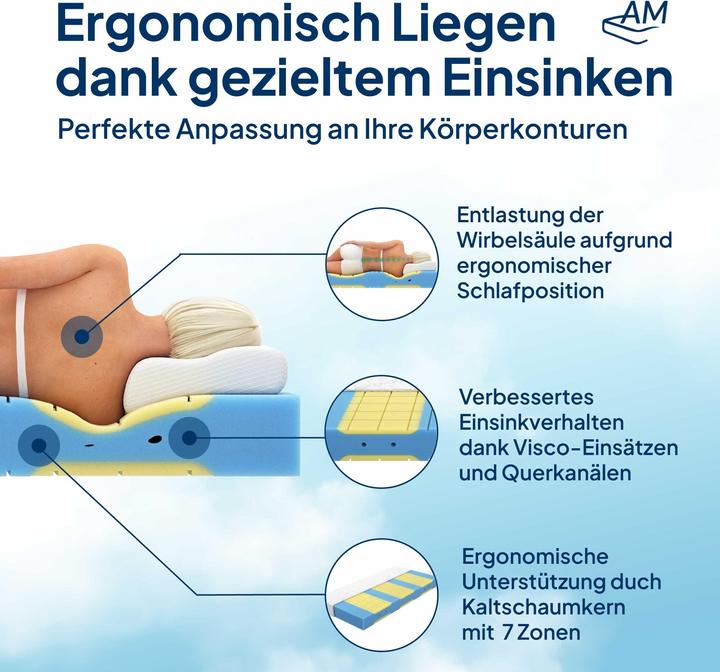 Produktbild AM Qualitätsmatratzen Premium Plus 7-Zonen Kaltschaum (80 x 200 cm, Schaumstoffkern)