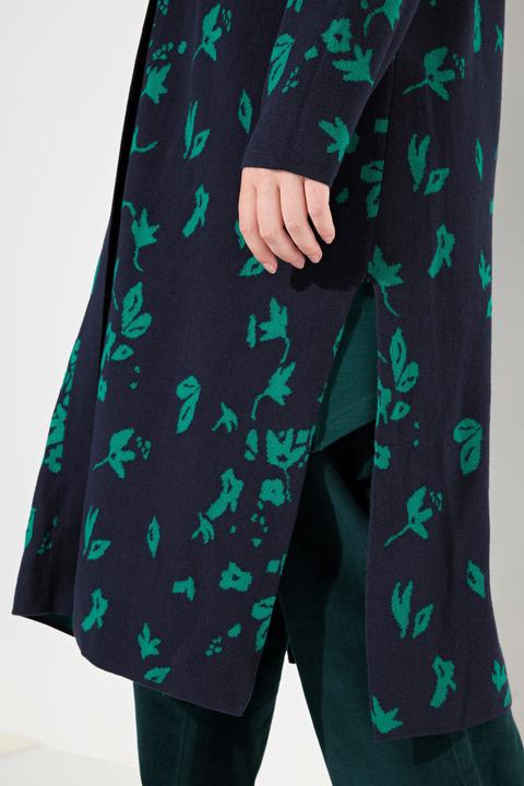 Immagine prodotto Ulla Popken Cardigan lungo con foglie, scollo a V e cotone biologico (42, 44)