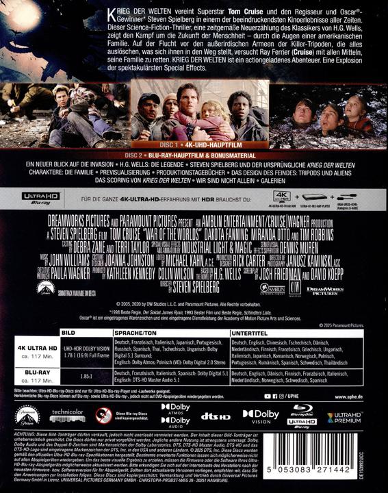 Produktbild Krieg der Welten (2005) - 4K Coll. Ed. (4k Blu-ray, 2005, Deutsch, Französisch, Italienisch, Englisch)