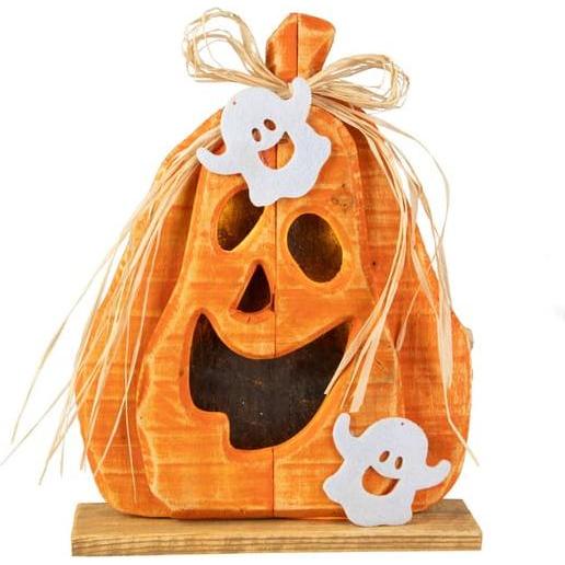 MICA Living Deko-Kürbis mit LED orange/weiss - ca. 24 x 6 x 31 cm