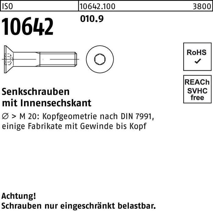 Produktbild Senkschraube ISO 10642 Innensechskant M 10 x 60 010.9 (100 Schrauben pro Stück)