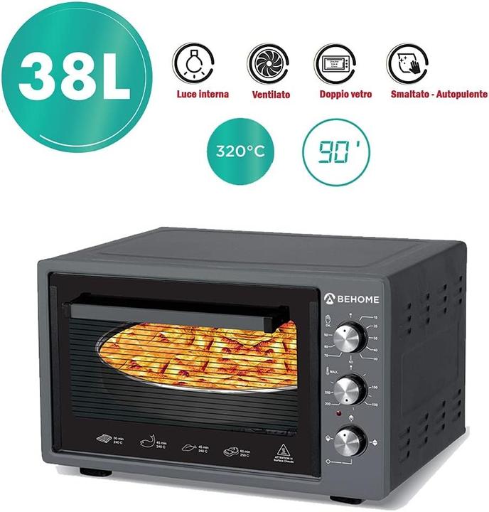 Image du produit Behome Four électrique à convection, autonettoyant, avec accessoires et verre double