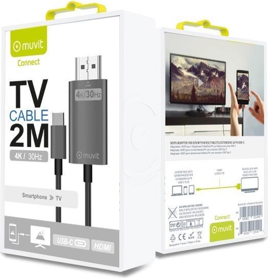 Produktbild Muvit Connect Cable Type C M Vers HDMI M 2m Noir (2 m, HDMI)