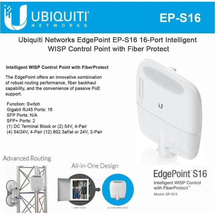 Productafbeelding Ubiquiti EdgePoint S16: 6-poorts (PoE) schakelaar (16 ports)