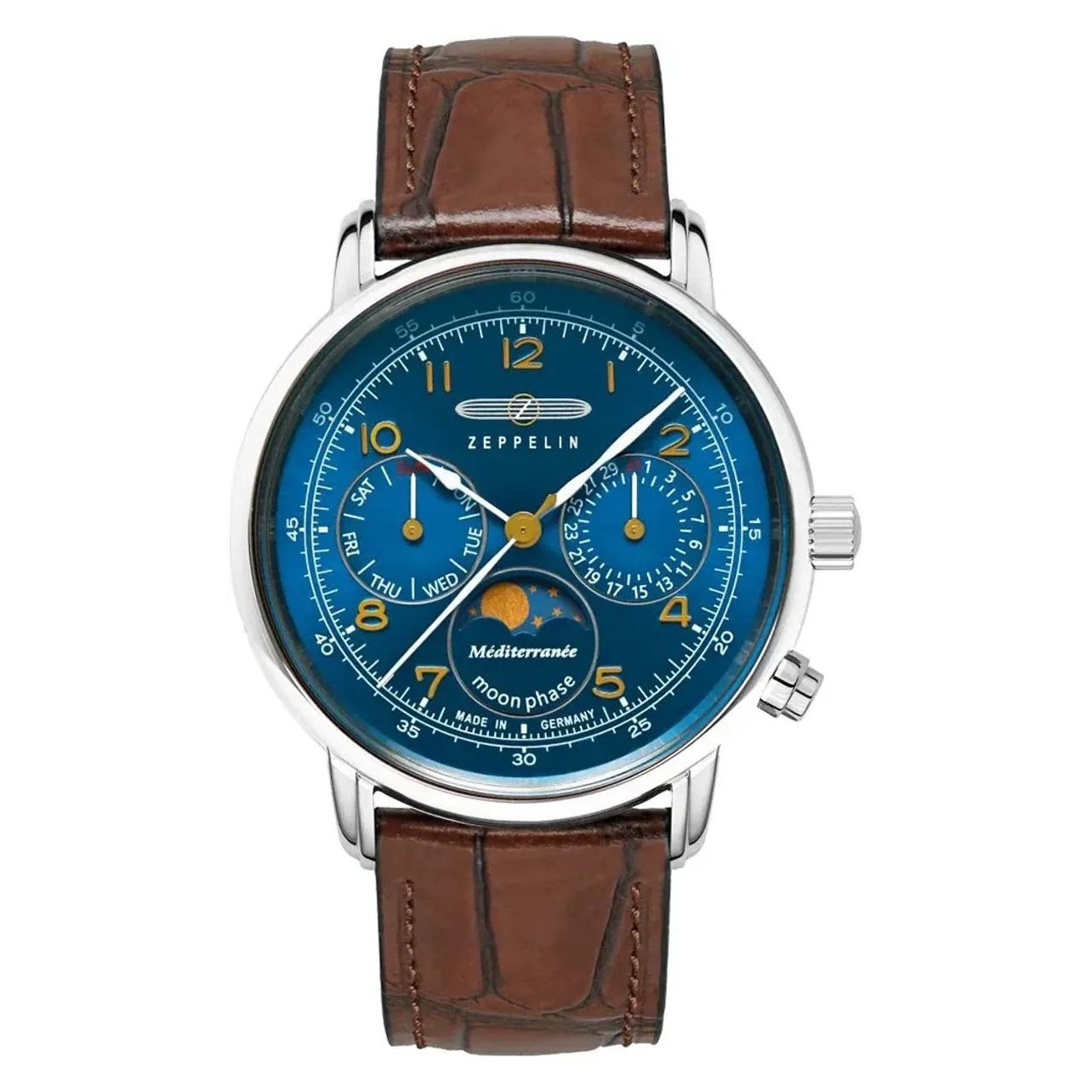 Zeppelin, Armbanduhr, 96373, Türkis, Braun, Silber, Blau, (Analoguhr, Chronograph, 36 mm)
