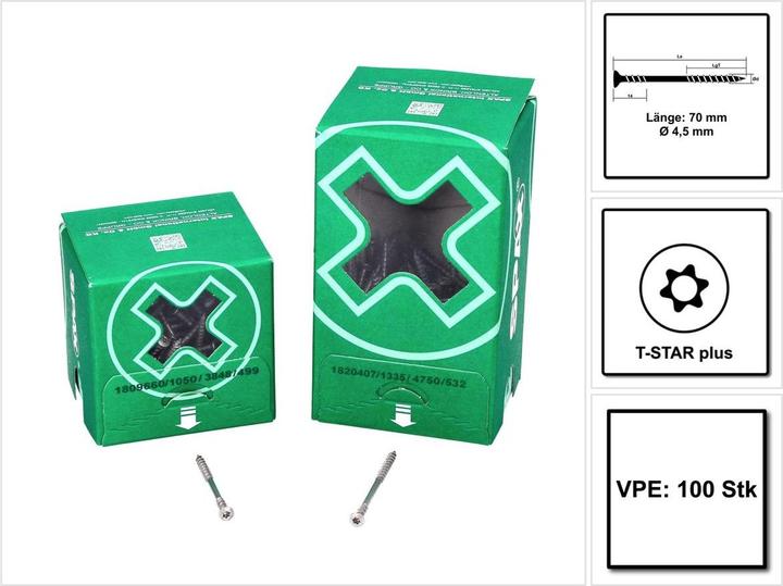Produktbild Spax Fassadenschraube A2 Linsensenkkopf 8mm Fraesrippen T-Star Plus T20 Fixiergewinde 4cut (100 Schrauben pro Stück)