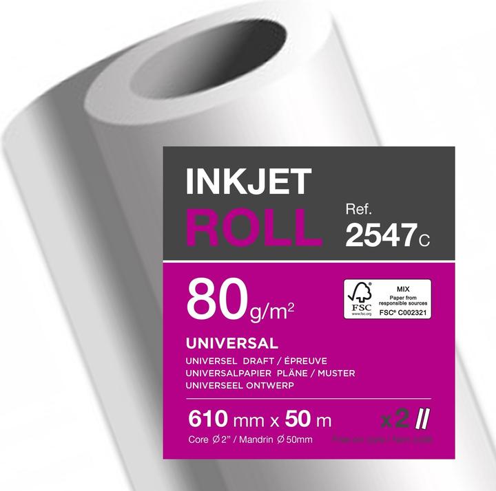Produktbild Clairefontaine Inkjet-Plotterrolle, (B)610 mm x (L)50 m (80 g/m², 5000 cm, 61 cm)