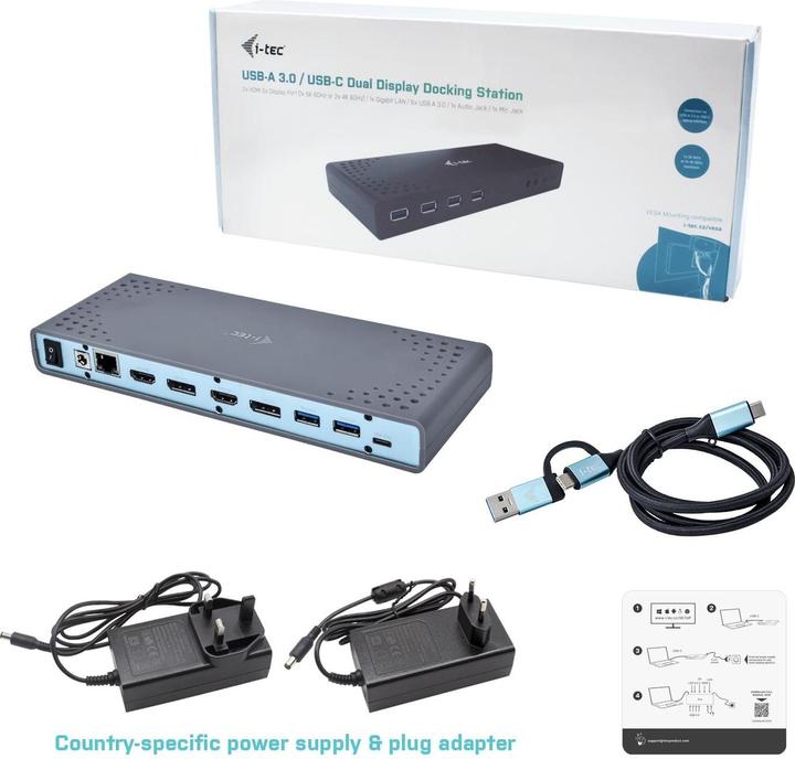 Produktbild i-tec USB 3.0 / USB-C Dual 4K Dock (USB-C, 6 Ports)