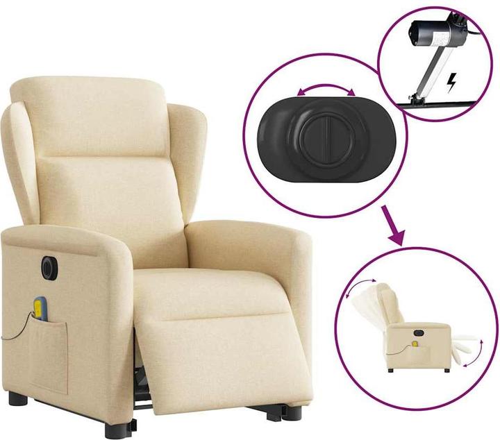 Immagine prodotto VidaXL Poltrona massaggiante elettrica con ausilio stand-up in tessuto crema