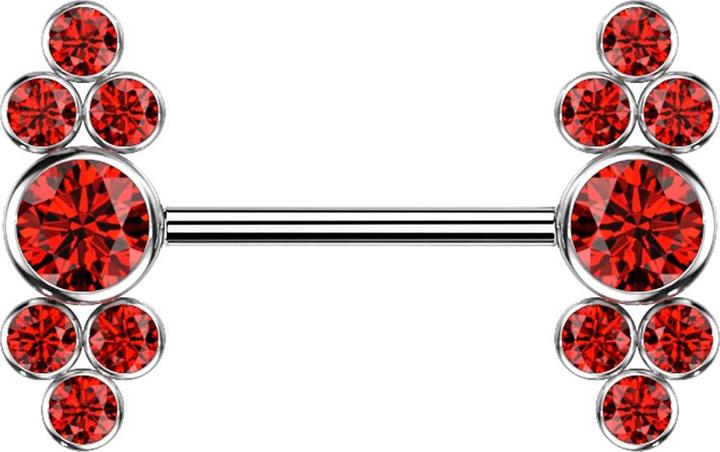 Image du produit Star Piercing Barbell Innengewinde silber sieben Kristalle rot (sans laiton, Titane)