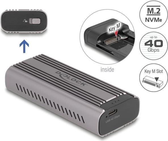 Immagine prodotto Delock Alloggiamento USB Type-C 40 Gbps per 1 SSD M.2 NVMe PCIe (M.2 2280, M.2 2242, M.2 2260)