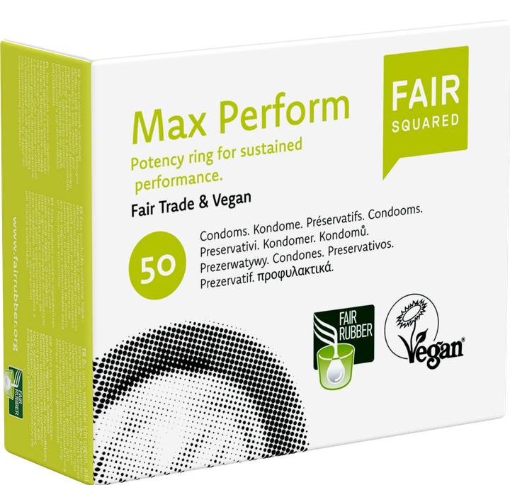 Fair Squared Max Perform 50 Kondome – Fair-Trade, vegan, mit Potenzring & Reservoir (50 pcs.)