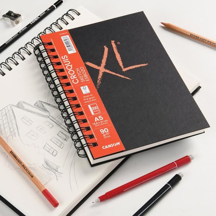 Actual product image Canson Sketchbook XL BOOK SKETCH, DIN A5 100 sheets, 148 x 210 mm, portrait format, 90 gsm, lightly grained (A5, Plain, Hardcover)