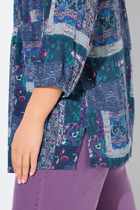 Actual product image Ulla Popken Patchwork Print Smocked 3/4 Sleeve Blouse (58)