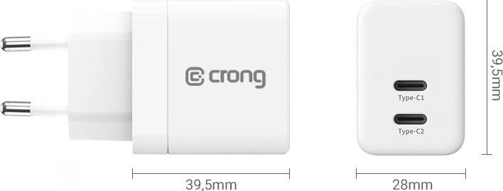 Actual product image Crong Ultra Compact GaN - Ładowarka sieciowa 35W PD 3.0 2x USB-C (biały) (35 W, 2 ports)
