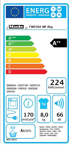 Energie-Label Miele TWD360WP (8 kg, Links)