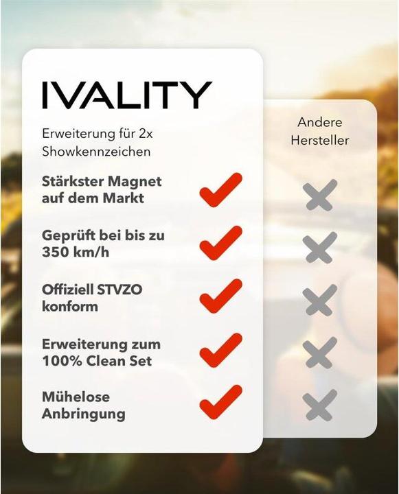 Image du produit Ivality Support magnétique de plaque d'immatriculation - Extension plaque d'immatriculation supplémentaire (Avant + arrière, Universel)