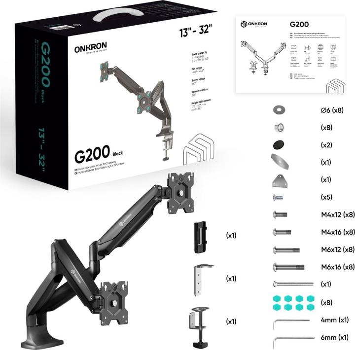 Actual product image Onkron Dual Monitor Stand for 13 to 32-inch LCD LED Screens up to 9 kg, Black (32", 9 kg)