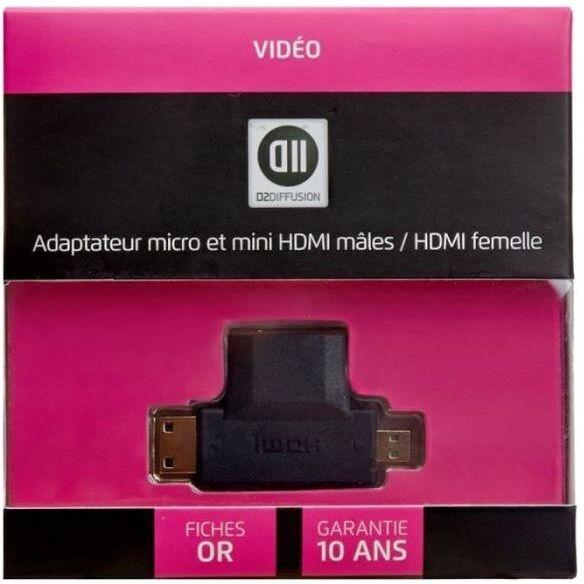 Produktbild D2 Diffusion Adaptateur compatible Micro HDMI mâle (Type D) et Mini HDMI mâle (Type C) vers HDMI femelle (Type A)