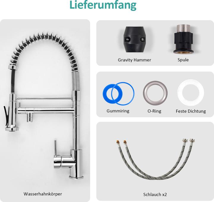 Actual product image Emke Kitchen Mixer Tap with 60cm Nylon Hose, 2 Spray Modes, Chrome