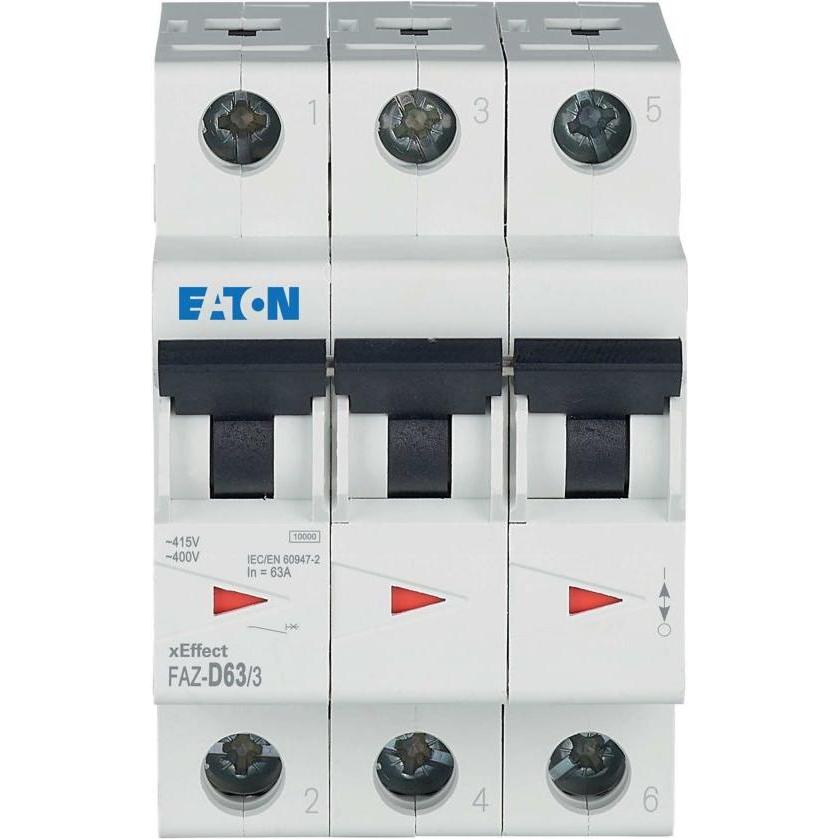 Eaton MCB, 63A, D-type, 3P, 15kA, Relais