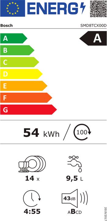 Etichetta energetica Bosch Hausgeräte SMD8TCX00D Select Line Serie 8 Lavastoviglie completamente integrata