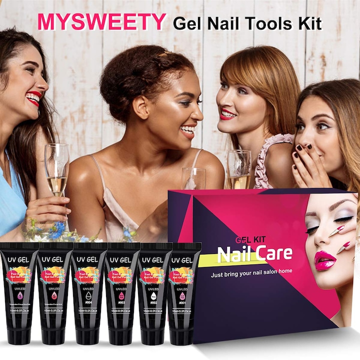 Produktbild MySweety UV Gel Set mit UV Lampe (Set, 5 Temperature Change Nude, 001 Soft Pink, 002 White, 003 Dude Pink, 004 Clear, 1 Temperature Change Rose Pink)