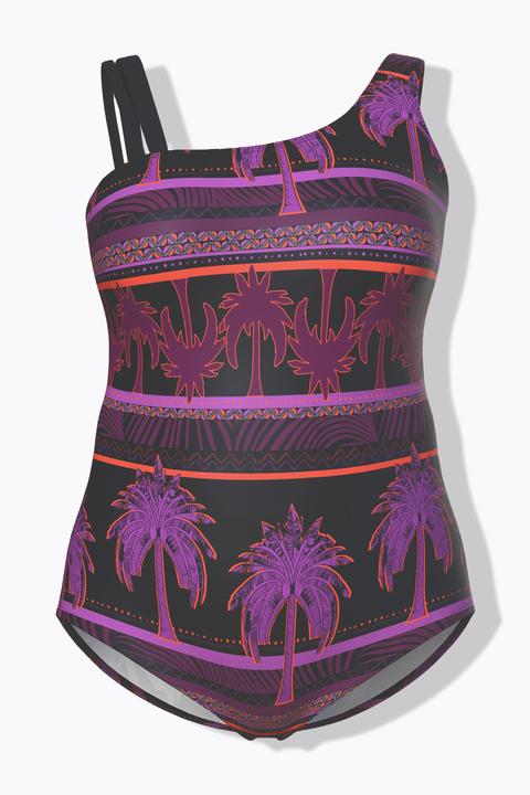 Actual product image Ulla Popken Palm Print Split Strap Swimsuit (52)