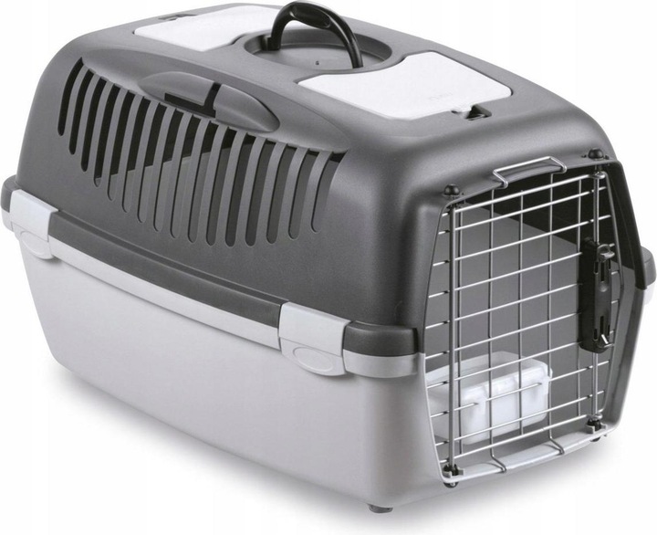 Actual product image Kerbl GULLIVER 3 DELUX transport box with bowl, metal grille with lock black / gray (Dog, Breathable)