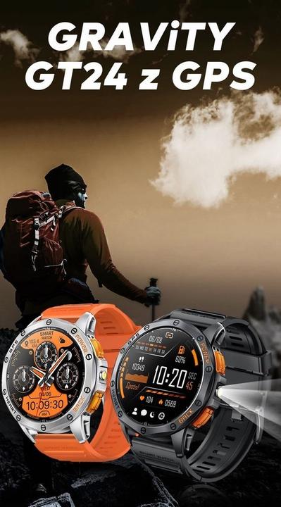 Actual product image Gravity GPS GT24-1 Herren-Smartwatch, schwarzes Silikonarmband + marineblaues Silikonarmband (48 mm)