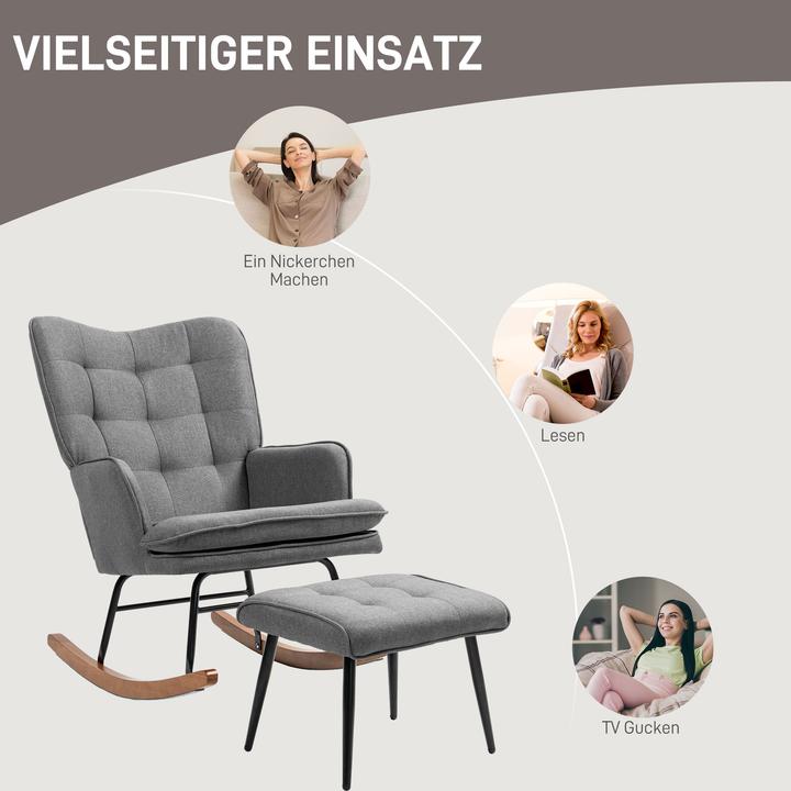 Produktbild Homcom Schaukelstuhl mit Hocker Polyester, Schaumstoff Dunkelgrau