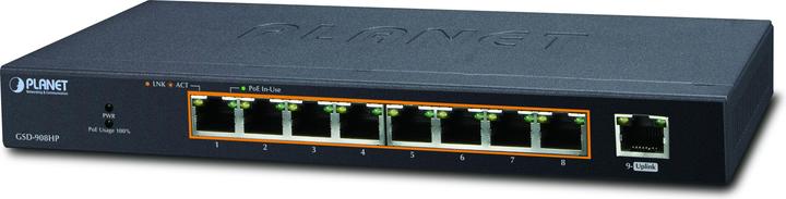 Productafbeelding Planet 8-poort 10/100/1000Mbps 802.3at PoE + 1-poort (9 ports)
