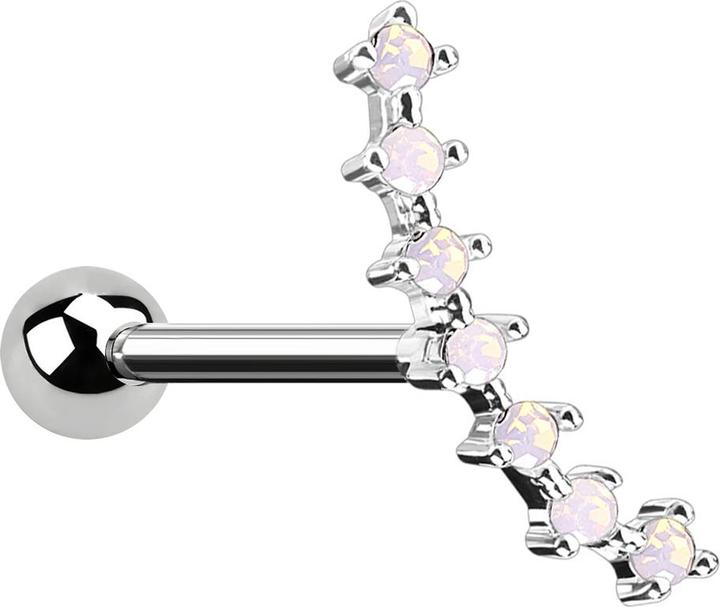 Immagine prodotto Star Piercing Micro Barbell silber mit Kugel und Halbmond mit Opal pink (Ottone, Acciaio chirurgico 316L)