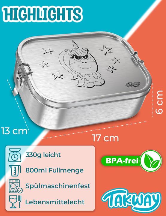 Produktbild Takeway Edelstahl Brotdose Kinder mit variablen Fächern (800ml)