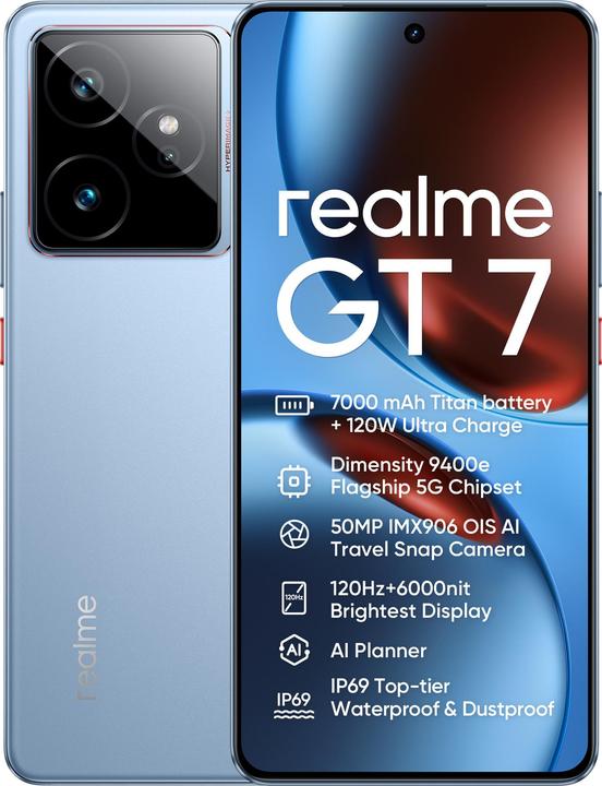 Productafbeelding realme GT 7 (512 GB, IceSense Blauw, 6.78", Hybride dubbele SIM, 5G)