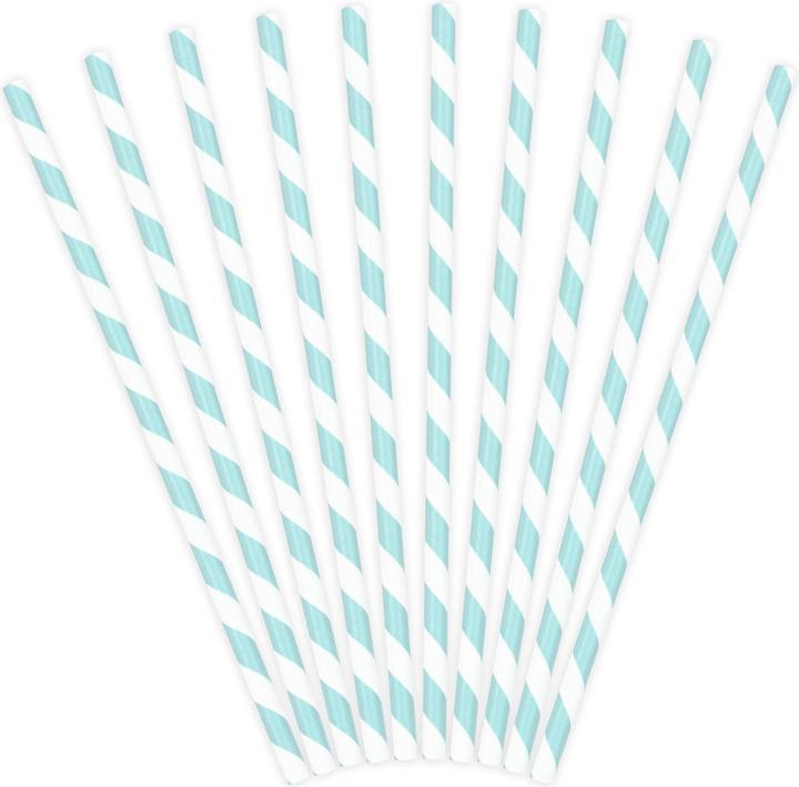 Partydeco Gestreifte Strohhalme Babyblau (10 x)
