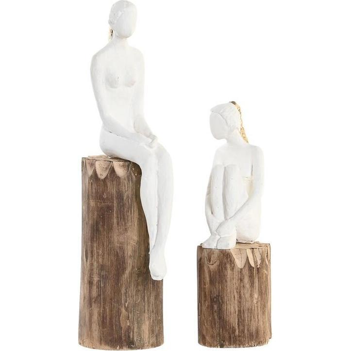 Dkd Home Decor, Statuette E Sculture Decorative, Statuetta Decorativa Ladies Brown White (2 Pezzi)