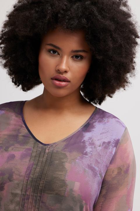Produktbild Ulla Popken Bluse, Chiffon, V-Ausschnitt, Gummisaum, Langarm (46, 48)